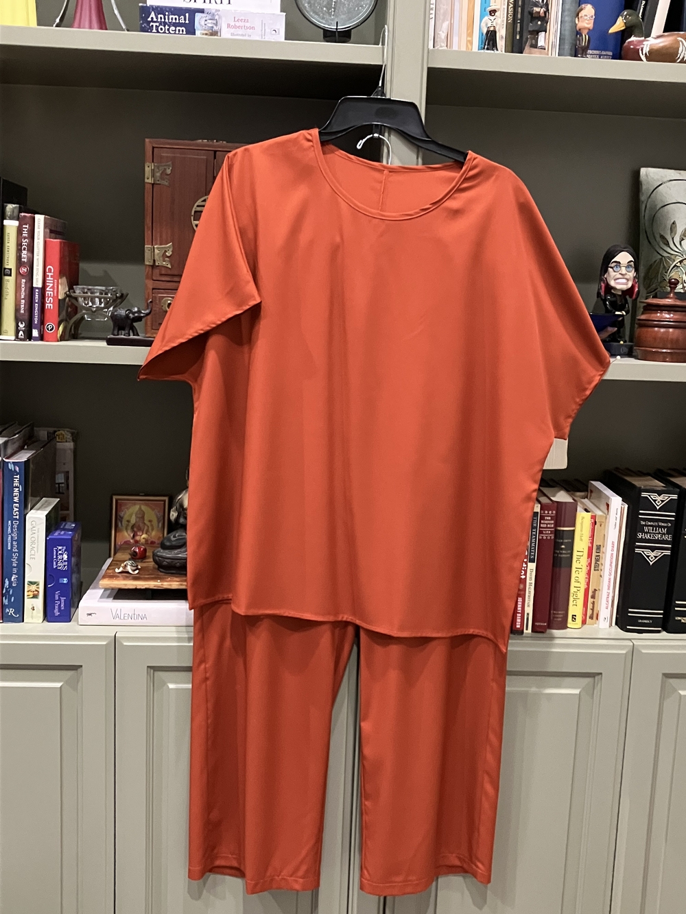 Burnt Orange Satin Two‑Piece Set 1XL Short Sleeve Top & Wide‑Leg Pants